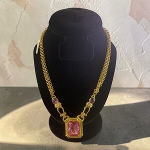 Vintage Park Lane Gold-Tone Necklace with Pink Gemstone Pendant